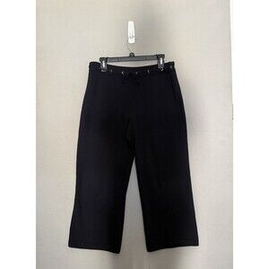 St John Sport Pants Medium Black Santana Knit Wool Rayon Straight Leg Cropped